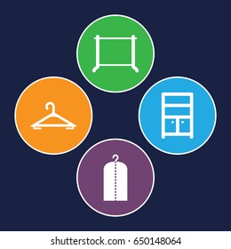Wardrobe icons set. set of 4 wardrobe filled icons such as hanger, clothes on hanger