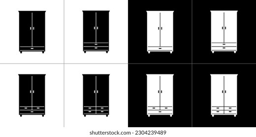 Wardrobe icons set. Four furniture icons. Black and white. Vector illustration. 
