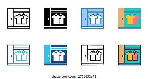 Os ícones do guarda-roupa definem uma coleção de estilos múltiplos. Traçado editável 
