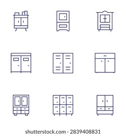 Wardrobe icons set. Thin Line style, editable stroke. closet, cupboard, lockers, dressingroom, wardrobe