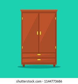 Wardrobe isolated on background. Natural wooden Furniture. Wardrobe icon in flat style. Room interior element cabinet to create apartments design. Vector illustration