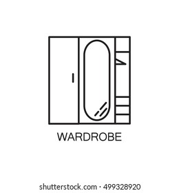 Wardrobe line icon. High quality pictogram of wardrobe for home's interior. Outline vector symbol for design website or mobile app. Thin line sign of mirror for logo, visit card, etc.