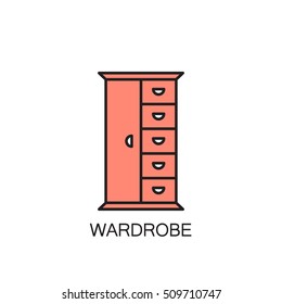 Wardrobe line icon. High quality pictogram of wardrobe for home's interior. Outline vector symbol for design website or mobile app. Thin line sign of mirror for logo, visit card, etc.