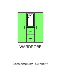 Wardrobe line icon. High quality pictogram of wardrobe for home's interior. Outline vector symbol for design website or mobile app. Thin line sign of mirror for logo, visit card, etc.