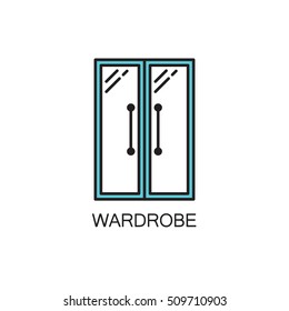 Wardrobe line icon. High quality pictogram of wardrobe for home's interior. Outline vector symbol for design website or mobile app. Thin line sign of mirror for logo, visit card, etc.