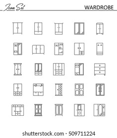 Wardrobe line icon set. Collection of high quality pictograms of wardrobe for home's interior. Outline vector symbols for design website or mobile app. Thin line signs of mirror for logo, visit card.