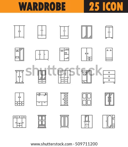 Wardrobe line icon set. Collection of high quality pictograms of wardrobe for home's interior. Outline vector symbols for design website or mobile app. Thin line signs of mirror for logo, visit card.