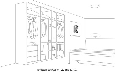 Wardrobe Locker Room Vector Line Art