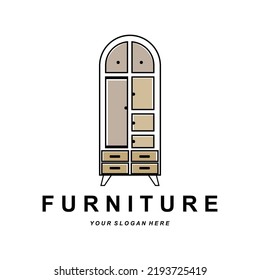 Wardrobe Logo Design, Furniture Clothes Place Illustration, Wood Craft Company Brand Icon Vector