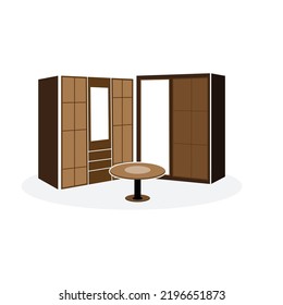Wardrobe Logo Design, Furniture Clothes Place Illustration, Wood Craft Company Brand Icon Vector