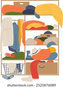 Wardrobe With Mess Clothes Vector Illustration