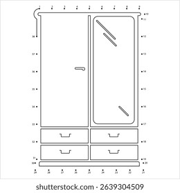 Wardrobe With Mirror Icon Dot To Dot, Almirah Furniture Icon, Armoire, Standing Closet Icon Vector Art Illustration, Connect The Dots Puzzle Game