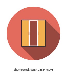 Armario Con Icono Espejo. Diseño De Esténcil De Círculo Plano Con Sombra Larga. Ilustración vectorial.