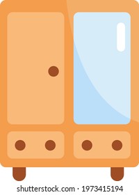 Wardrobe with a mirror, icon illustration, vector on white background