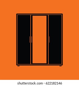 Wardrobe with mirror icon. Orange background with black. Vector illustration.