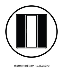 Wardrobe with mirror icon. Thin circle design. Vector illustration.