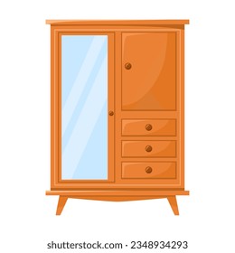 Wardrobe with mirror isolated on white background. Old furniture for home interior vector illustration. Vintage furniture for living room or attic. Furniture concept