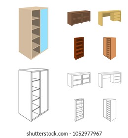 Wardrobe with mirror, wardrobe, shelving with mezzanines. Bedroom furniture set collection icons in cartoon,outline style vector symbol stock illustration web.