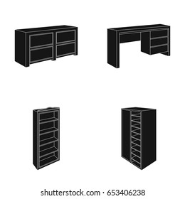 Wardrobe with mirror, wardrobe, shelving with mezzanines. Bedroom furniture set collection icons in black style vector symbol stock illustration web.