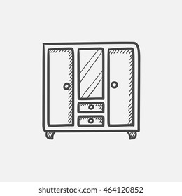 Wardrobe with mirror sketch icon for web, mobile and infographics. Hand drawn vector isolated icon.