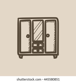 Wardrobe with mirror vector sketch icon isolated on background. Hand drawn Wardrobe with mirror icon. Wardrobe with mirror sketch icon for infographic, website or app.