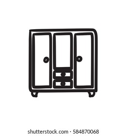 Wardrobe with mirror vector sketch icon isolated on background. Hand drawn Wardrobe with mirror icon. Wardrobe with mirror sketch icon for infographic, website or app.