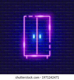 Wardrobe neon sign. Vector illustration for the design of advertising, catalog, banner, signboard. Furniture concept.