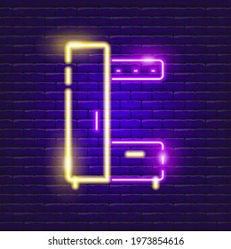 Wardrobe neon sign. Vector illustration for the design of advertising, catalog, banner, signboard. Furniture concept.