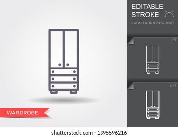 Wardrobe. Outline icon with editable stroke. Linear symbol of the furniture and interior with shadow
