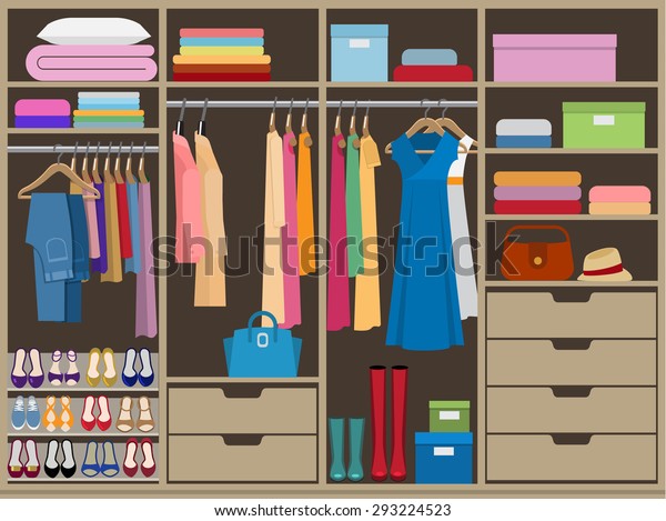 Wardrobe Room Full Womans Cloths Flat Stock Vector (Royalty Free) 293224523