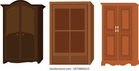 Wardrobe set, Cupboard Collection , modern and old design cupboard. Indian almirah vector illustration for cartoon animation.Room interior furniture.Shop wooden storage