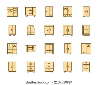 Wardrobe set line icons in flat design with elements for web site design and mobile apps.  Collection modern infographic logo and symbol. House vector line pictogram