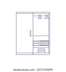 Wardrobe with shelves and hanger. Wardrobe clothing storage icon.