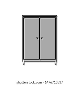Wardrobe sign. Black line icon with gray shifted flat filled icon on white background. Illustration.