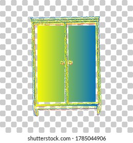 Wardrobe sign. Blue to green gradient Icon with Four Roughen Contours on stylish transparent Background. Illustration.