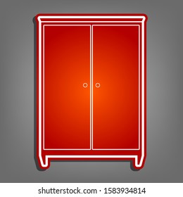 Wardrobe sign. Flat red icon with linear white icon with gray shadow at grayish background. Illustration.
