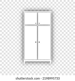 Wardrobe sign. White Icon with dropped natural gray Shadow at transparent Background. Illustration.