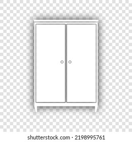 Wardrobe sign. White Icon with dropped natural gray Shadow at transparent Background. Illustration.