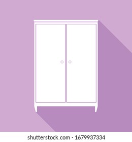 Wardrobe sign. White Icon with long shadow at purple background. Illustration.