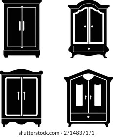 A **wardrobe silhouette vector illustration** is a clean, stylized graphic representing the basic outline of different clothing items and apparel without detailed texture or color.