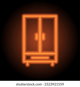 Wardrobe simple icon vector. Flat design. Orange neon on black background.ai