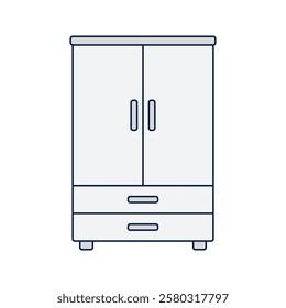 Wardrobe, A standing wardrobe with two doors and a bottom drawer, designed for storing clothes.