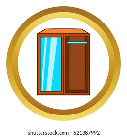 Wardrobe vector icon in golden circle, cartoon style isolated on white background