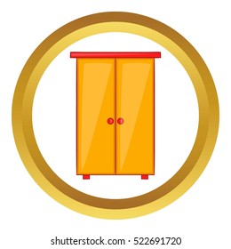 Wardrobe vector icon in golden circle, cartoon style isolated on white background