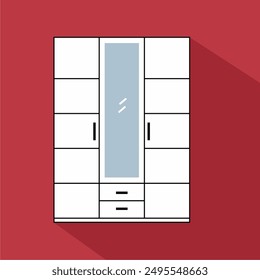 wardrobe vector, vektor lemari pakaian dengan dua pintu satu kaca