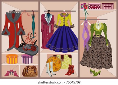 Wardrobe with vintage clothing