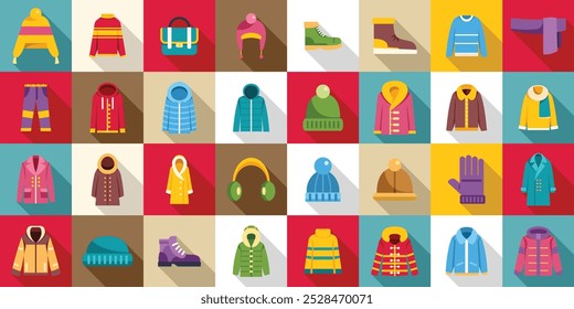 Wardrobe winter icons set. This set of winter clothes and accessories is perfect for illustrating cold weather