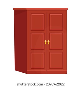 Wardrobe wooden interior furniture in cartoon style isolated on white background. Drawer, cupboard object. Textured home decoration, element. 