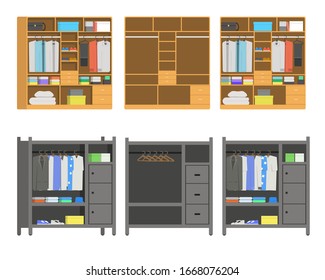 wardrobes with different point of view on white background.
