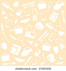 Ware and home appliances for kitchen. Background